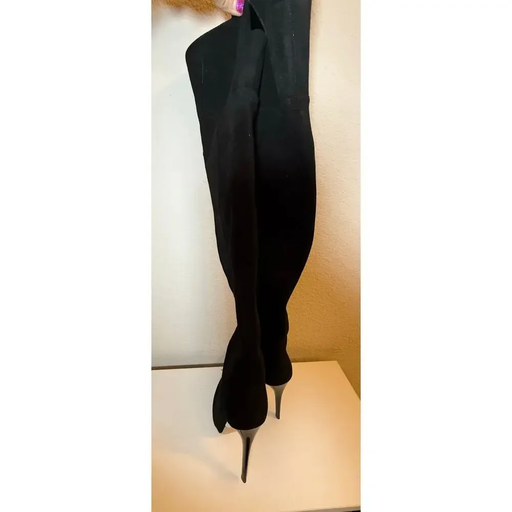 NWT Jimmy Choo Suede Over The Knee Heeled Boots Black Womens Size 34-34.5 / US 4